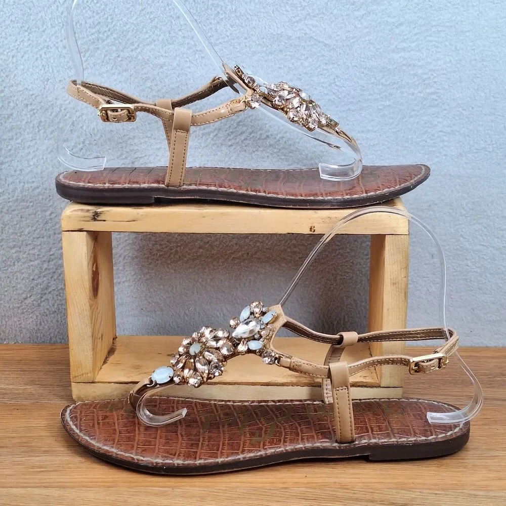 Sam Edelman Grayson Women's 7 EU 37 Gladiator Thong Sandals Brown Rhinestone